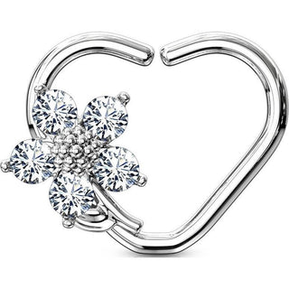 Anneau Cœur Fleur Zircone Pliable