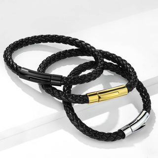 Bracelet Tressé Noir Fermoir Noir