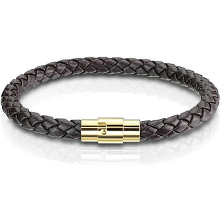 Bracelet Tressé Marron Fermoir Or Aimant