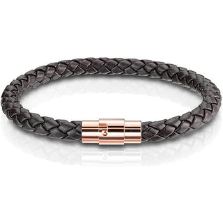 Bracelet Tressé Marron Fermoir Or Rose Aimant