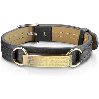 Bracelet Noir Plaque Or Croix Notre Père