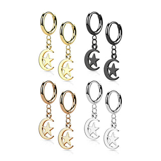 Boucle d'Oreille Pendentif Lune Étoile Cliqueur