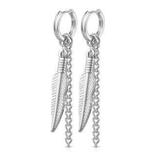 Boucle d'Oreille Pendentif Plume Chaine Cliqueur