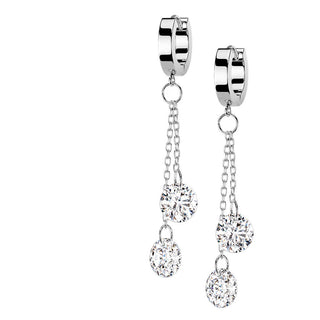 Boucle d'Oreille Pendentif Zircone Ronde Cliqueur