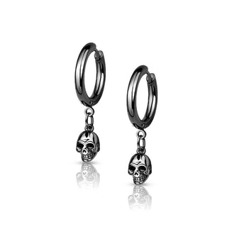 Boucle d'Oreille Pendentif Crâne Noir Cliqueur