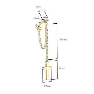 Bouton d'Oreille Pendentif Chaîne Croix