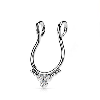 Faux Piercing au nez Septum Triangle 3 Zircone Plat Pliable