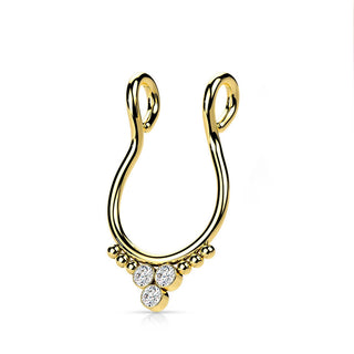 Faux Piercing au nez Septum Triangle 3 Zircone Plat Pliable
