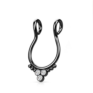 Faux Piercing au nez Septum Triangle 3 Zircone Plat Pliable