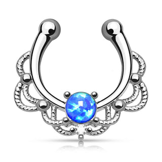 Faux Piercing au nez Septum Opale Ronde Argent Pliable