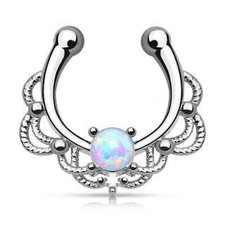 Faux Piercing au nez Septum Opale Ronde Argent Pliable