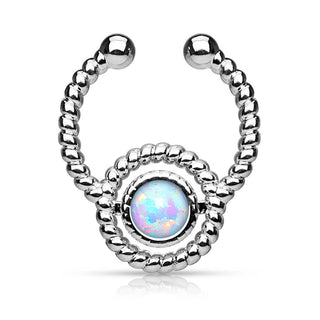 Faux Piercing au nez Septum Opale Ronde Argent Pliable