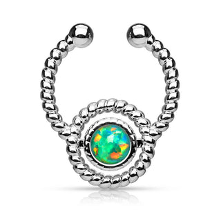 Faux Piercing au nez Septum Opale Ronde Argent Pliable
