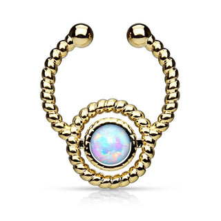 Faux Piercing au nez Septum Opale Ronde Or Pliable