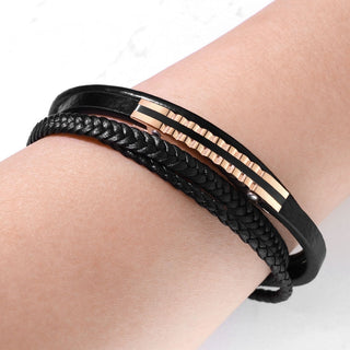 Bracelet Tressé Noir Or Rose Aimant
