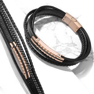 Bracelet Tressé Noir Or Rose Aimant