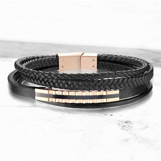 Bracelet Tressé Noir Or Rose Aimant