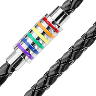 Collier Tressé noir Rayures arc-en-ciel
