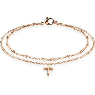 Bracelet Croix Or Double Ligne Or Rose