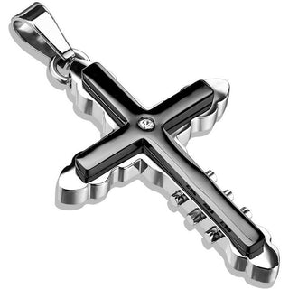 Collier Croix Zircone Noir Argent