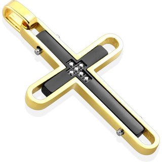 Collier Croix Noire Zircone Noir Or
