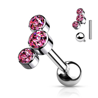 Titane Barre 3 Zircones Argent Filetage Interne
