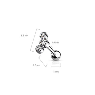 Titane Barre 3 Zircones Argent Filetage Interne