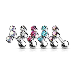 Titane Barre 3 Zircones Argent Filetage Interne