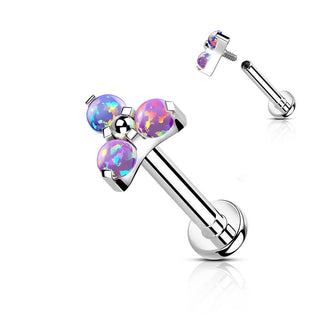 Titane Labret Triangle Opale Argent Filetage Interne
