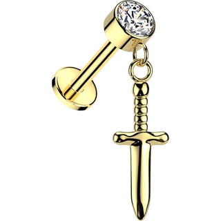 Titane Labret pendentif épée en zircone Filetage Interne