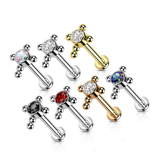 Titane Labret Croix Zircone Filetage Interne