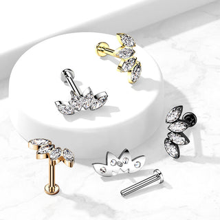 Titane Labret 4 Marquises Zircones Filetage Interne