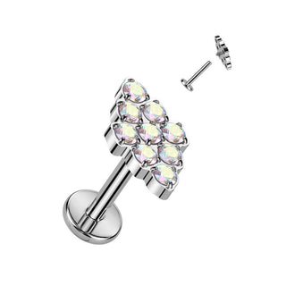 Titane Labret Losange Zircone Filetage Interne