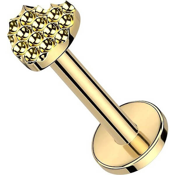 16G 6mm 8mm 10mm Piercing Titane G23 - Hélix, Tragus, Labret - Filetage Interne - Or/Sargent - Avec CZ Piercing Hypoallergénique