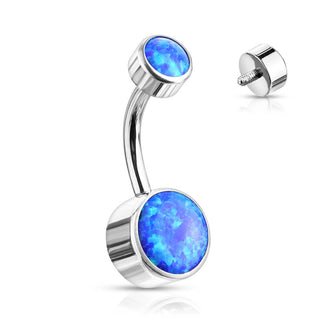 Titane Piercing Nombril Opale Ronde Argent Filetage Interne
