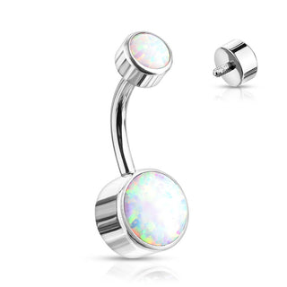 Titane Piercing Nombril Opale Ronde Argent Filetage Interne