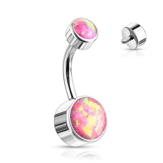 Titane Piercing Nombril Opale Ronde Argent Filetage Interne