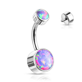 Titane Piercing Nombril Opale Ronde Argent Filetage Interne