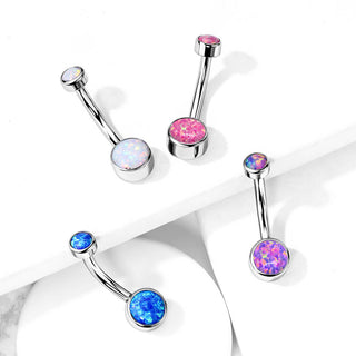 Titane Piercing Nombril Opale Ronde Argent Filetage Interne