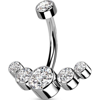 Titane Piercing Nombril 5 Zircones Argent Filetage Interne