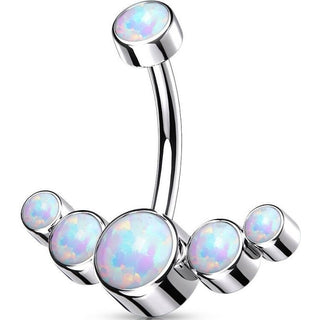 Titane Piercing Nombril 5 Opales Argent Filetage Interne