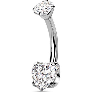 Titane Piercing Nombril Cœur Zircone Serti Griffe Filetage Interne