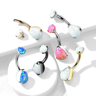 Titane Piercing Nombril Goutte Opale Seti Griffe Filetage Interne