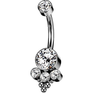 Titane Piercing Nombril Zircone Opale Argent Filetage Interne