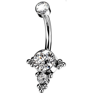 Titane Piercing Nombril Zircone Opale Argent Filetage Interne