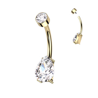 Titane Piercing Nombril Goutte Zircone Filetage Interne