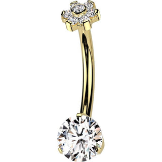 Titane Piercing Nombril fleur Zircone Filetage Interne