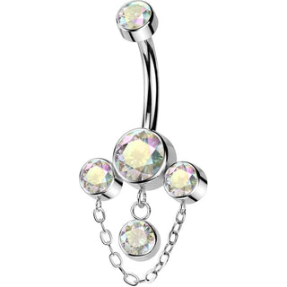 Titane Piercing Nombril 3 zircones chaîne pendentif  Filetage Interne