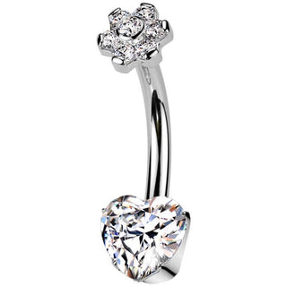 Titane Piercing Nombril cœur fleur zircone Filetage Interne