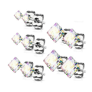 Bouton d'Oreille Zircone carrée 5 paires, 5 paires